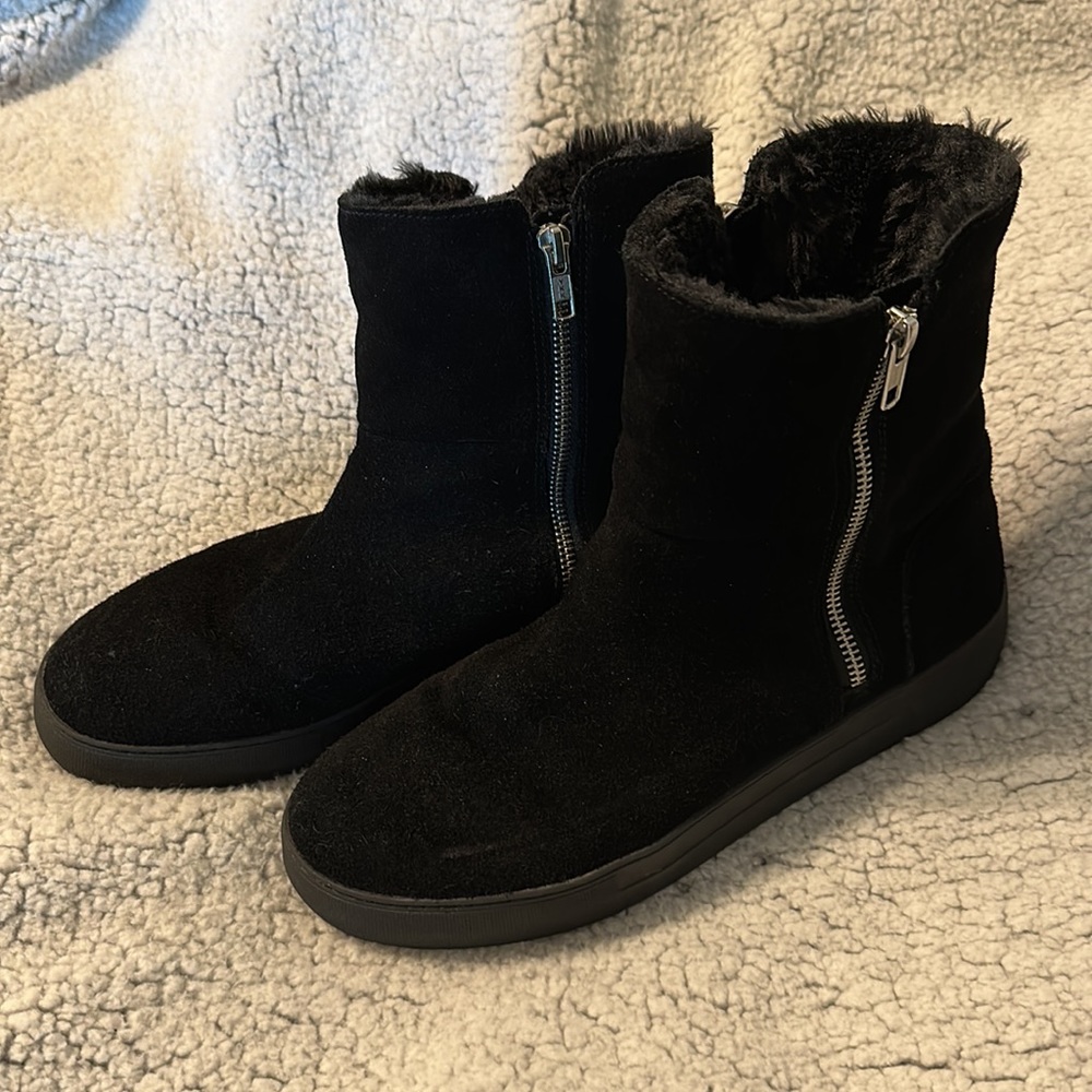 J Slides Black Suede Leather Double Zipper Calf Boots 9.5 M - Picture 3 of 11